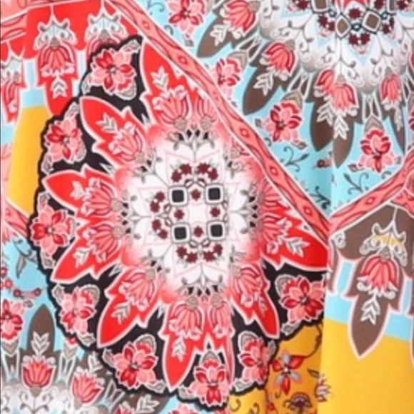 Boho High Mock Neck Patchwork Sleeveless Babydoll Dress - Picture 5 of 5